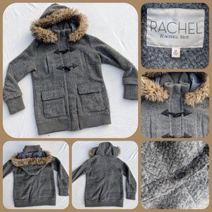 Warm wool coat w/ detachable oversized hood w/fur